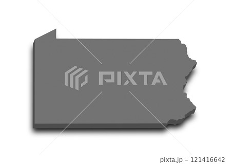 3d Map of Pennsylvania state with color.  United State of America, US, United State. 121416642