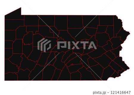 High detailed illustration map - outline Pennsylvania State Map with counties High detailed illustration map - outline Pennsylvania State Map with counties 121416647