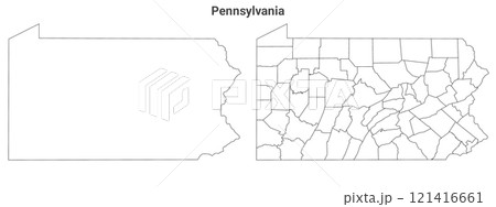 Pennsylvania administrative map, Pennsylvania outline and counties state map set - illustration version 121416661