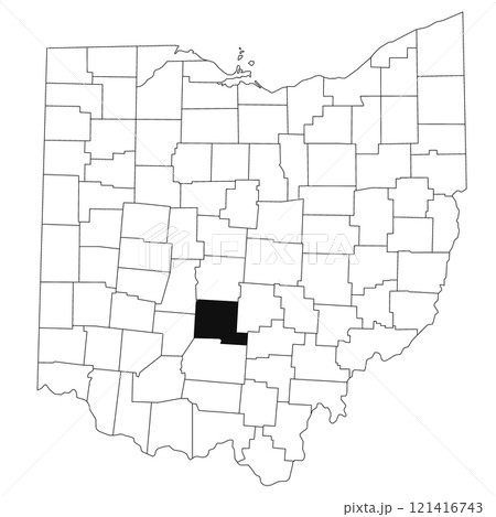 Map of pickaway County in Ohio state on white background. single County map highlighted by black colour on Ohio map. UNITED STATES, US 121416743