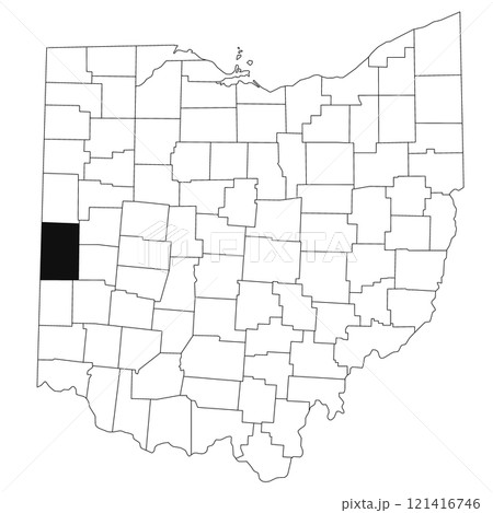 Map of Darke County in Ohio state on white background. single County map highlighted by black colour on Ohio map. UNITED STATES, US Map of Darke County in Ohio state on white background. single County map highlighted by black colour on Ohio map. UNITED STATES, US 121416746