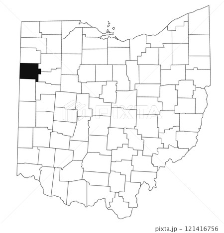Map of van wert County in Ohio state on white background. single County map highlighted by black colour on Ohio map. UNITED STATES, US 121416756