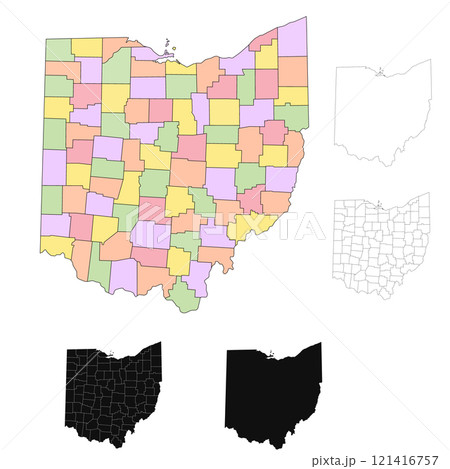 Ohio administrative map, Ohio outline and counties state map set - illustration version 121416757