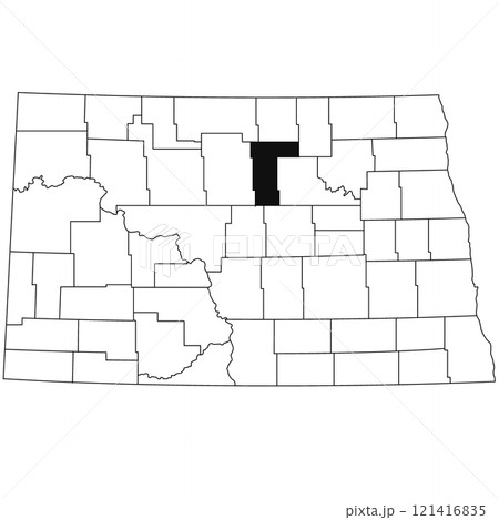 Map of Pierce County in North Dakota state on white background. single County map highlighted by black colour on North Dakota map . Map of Pierce County in North Dakota state on white background. single County map highlighted by black colour on North Dakota map . 121416835