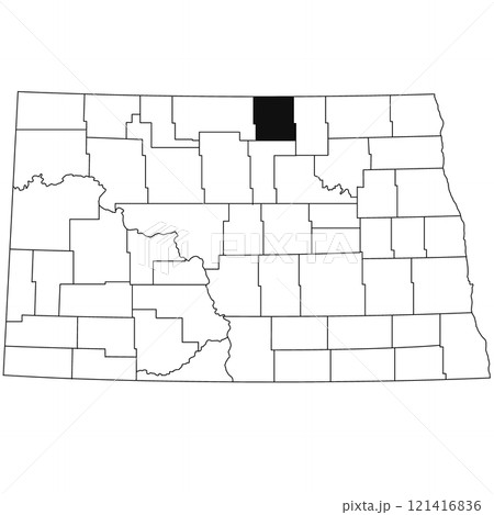 Map of rolette County in North Dakota state on white background. single County map highlighted by black colour on North Dakota map . 121416836