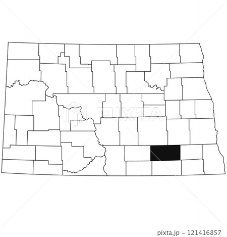 Map of lamoure County in North Dakota state on white background. single County map highlighted by black colour on North Dakota map . 121416857