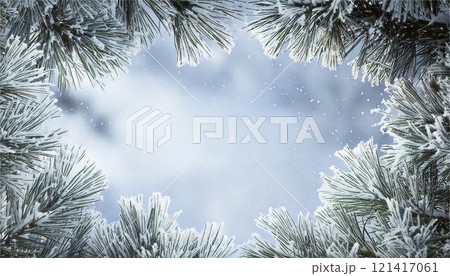冬　雪　風景　景色　フレーム　コピースペース　背景　壁紙　素材 121417061
