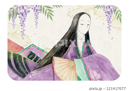 源氏物語 紫式部 2帖 帚木 水彩 イラスト 源氏物語 紫式部 2帖 帚木 水彩 イラスト 121417077