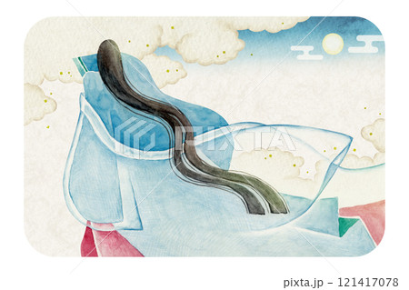 源氏物語 紫式部 3帖 空蝉 水彩 イラスト 源氏物語 紫式部 3帖 空蝉 水彩 イラスト 121417078