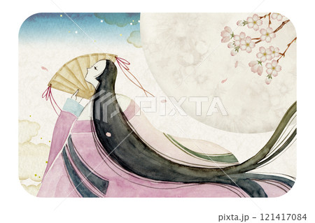 源氏物語　紫式部　8帖 花宴　水彩 イラスト 121417084