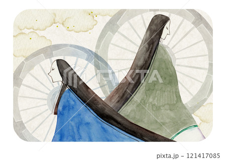 源氏物語　紫式部　9帖 葵　水彩 イラスト 121417085