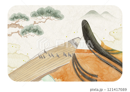 源氏物語　紫式部　13帖 明石　水彩 イラスト 121417089