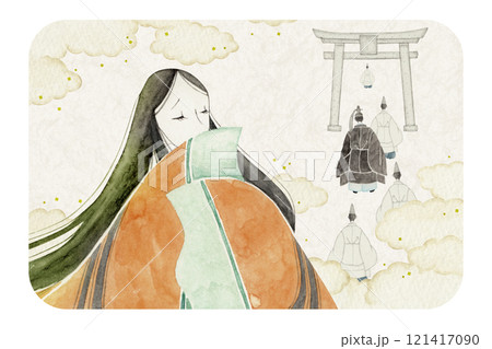 源氏物語　紫式部　14帖 澪標　水彩 イラスト 121417090