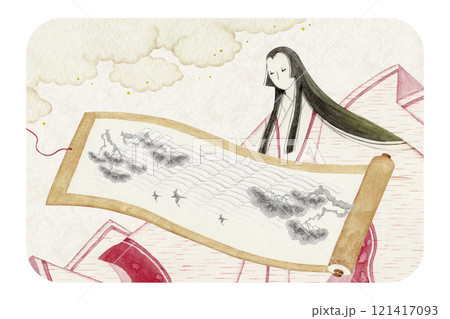 源氏物語 紫式部 17帖 絵合 水彩 イラスト 源氏物語 紫式部 17帖 絵合 水彩 イラスト 121417093
