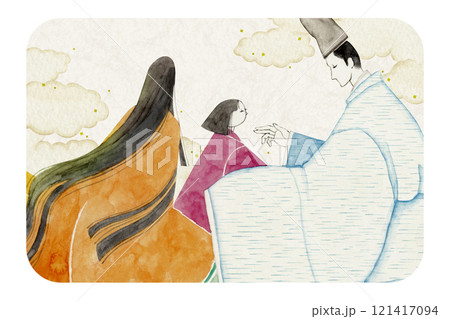 源氏物語　紫式部　18帖 松風　水彩 イラスト 121417094