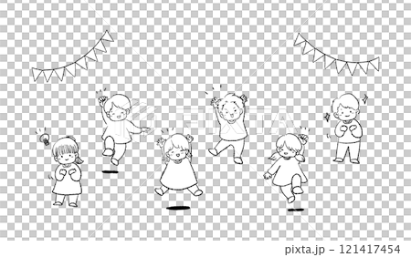 楽しそうな子供の手描きのイラスト / 人物白塗りあり 楽しそうな子供の手描きのイラスト / 人物白塗りあり 121417454