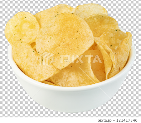 potato chips in bowl isolated 121417540