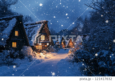 雪に包まれた白川郷 121417632