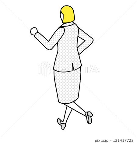 アイソメトリック_スーツ姿で走っている女性の後ろ姿のイラスト 121417722