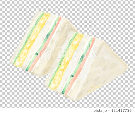 レトロなミックスサンドのイラスト(たまごサラダ・ハム) 121417759