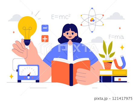 Physics Learning Vector Illustration featuring Students Exploring Electricity, Magnetism, Light Waves and Forces of Science and Technology Exploration 121417975