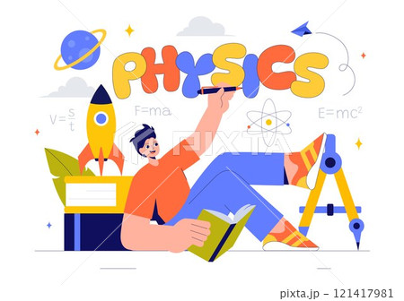 Physics Learning Vector Illustration featuring Students Exploring Electricity, Magnetism, Light Waves and Forces of Science and Technology Exploration 121417981
