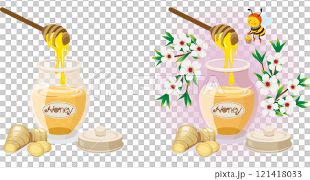 蜂蜜と生姜とマヌカの花そしてミツバチ 121418033