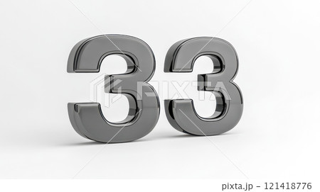 Number thirty three made of shiny metal on white background Number thirty three made of shiny metal on white background 121418776