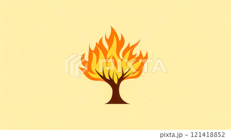 Burning tree symbolizing wildfires and climate change issues 121418852