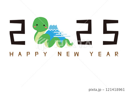 2025年賀状　横　2025のゼロがイラスト年賀状　富士山と蛇 121418961