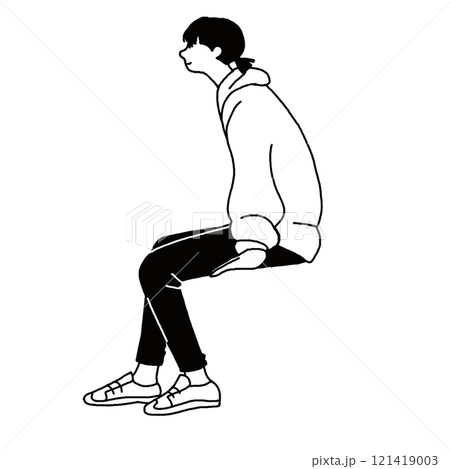 すわっている女性のベクター線画 121419003