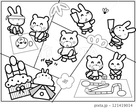 お正月遊びの塗り絵 121419014