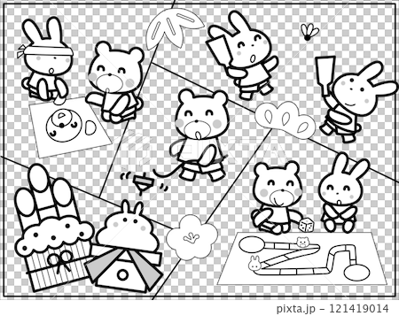 お正月遊びの塗り絵 121419014