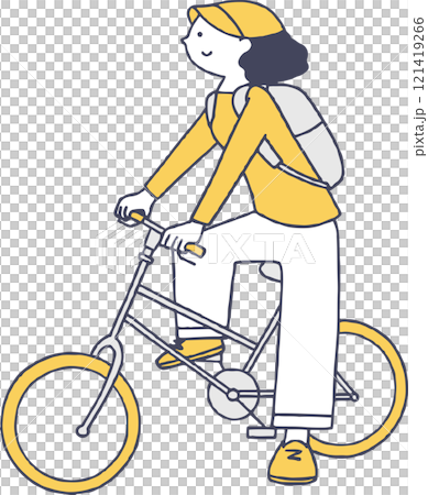 騎自行車單色的年輕女子 121419266