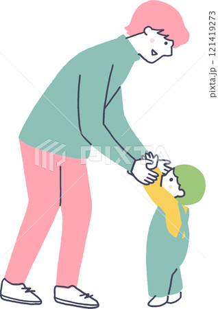 子供を抱っこしようとするお父さん 121419273