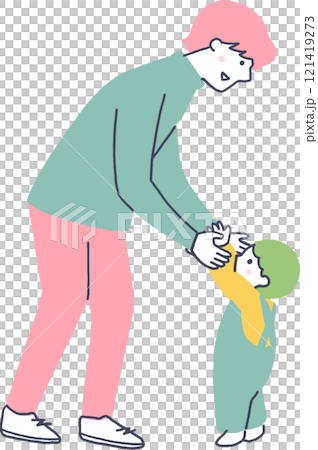 子供を抱っこしようとするお父さん 121419273