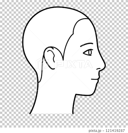 Face, hairline, profile, facing right, black and white 121419287