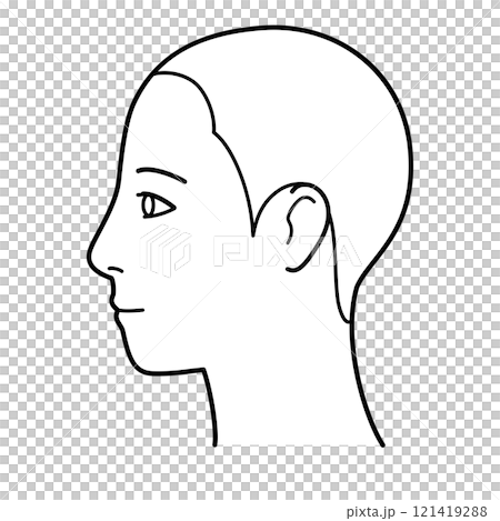 Face, hairline, profile, left facing, black and white 121419288