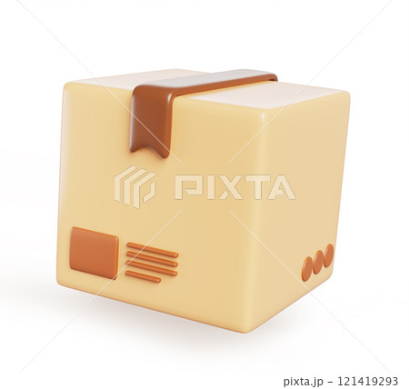 3d cardboard box for package parcel, delivery and shipping cargo render. Cartoon isolated mockup of closed brown square carton container with sticker, label and tape on top, side view. 3D illustration 3d cardboard box for package parcel, delivery and shipping cargo render. Cartoon isolated mockup of closed brown square carton container with sticker, label and tape on top, side view. 3D illustration 121419293
