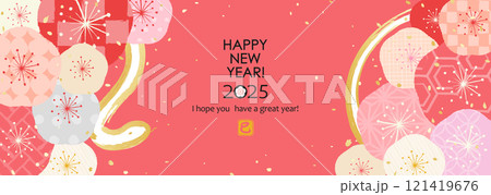 2025へび年　いろいろな模様の梅の花 121419676