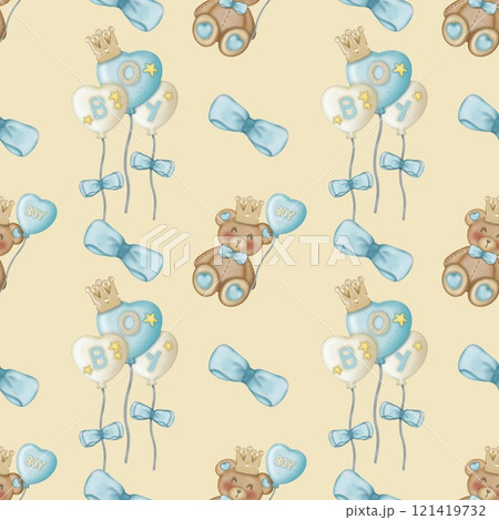 Baby cute bear seamless pattern hand drawn on cream color background, Children's design. Ideal for children's textiles. 121419732