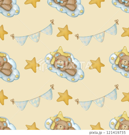 Baby cute bear seamless pattern hand drawn on cream color background, Children's design. Ideal for children's textiles. 121419735