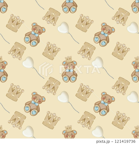 Baby cute bear seamless pattern hand drawn on cream color background, Children's design. Ideal for children's textiles. 121419736