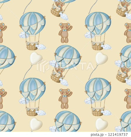 Baby cute bear seamless pattern hand drawn on cream color background, Children's design. Ideal for children's textiles. Baby cute bear seamless pattern hand drawn on cream color background, Children's design. Ideal for children's textiles. 121419737
