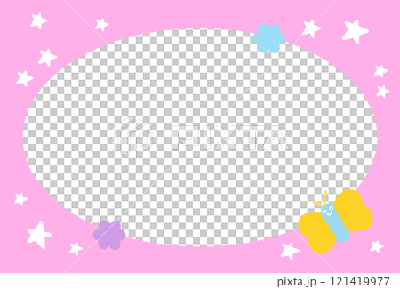 Cute rectangle pink frame with butterfly, stars...のイラスト素材 [121419977 ...