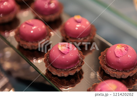 Elegant mousse cakes with a creamy filling Elegant mousse cakes with a creamy filling 121420202