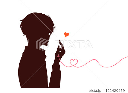 運命の赤い糸を結んでいる男性　横側　影絵 121420459
