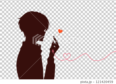 運命の赤い糸を結んでいる男性　横側　影絵 121420459