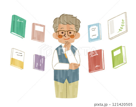 様々な本について考えている男性-ガッシュ 様々な本について考えている男性-ガッシュ 121420505