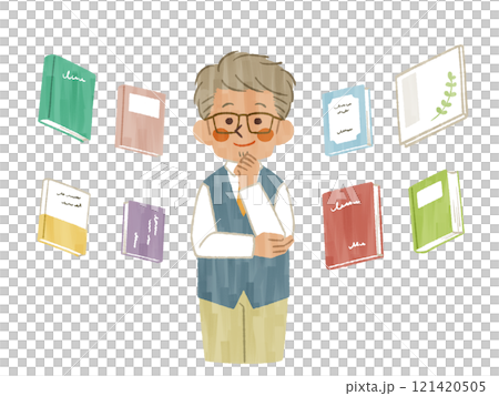 様々な本について考えている男性-ガッシュ 様々な本について考えている男性-ガッシュ 121420505